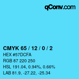 カラーコード: CMYK 65 / 12 / 0 / 2 | qconv.com