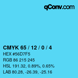 カラーコード: CMYK 65 / 12 / 0 / 4 | qconv.com