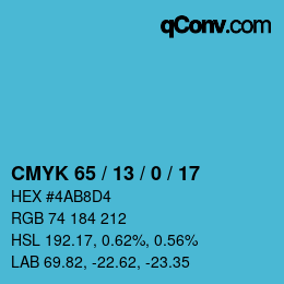 カラーコード: CMYK 65 / 13 / 0 / 17 | qconv.com