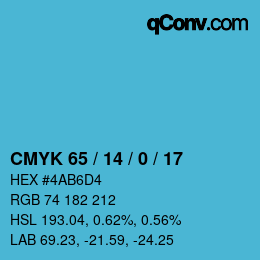 カラーコード: CMYK 65 / 14 / 0 / 17 | qconv.com