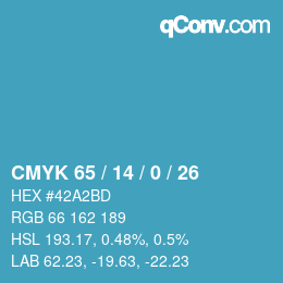 カラーコード: CMYK 65 / 14 / 0 / 26 | qconv.com