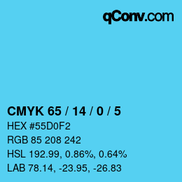 颜色代码: CMYK 65 / 14 / 0 / 5 | qconv.com