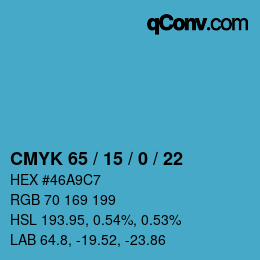 カラーコード: CMYK 65 / 15 / 0 / 22 | qconv.com