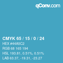 カラーコード: CMYK 65 / 15 / 0 / 24 | qconv.com
