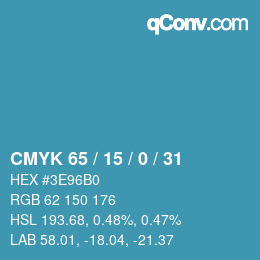Farbcode: CMYK 65 / 15 / 0 / 31 | qconv.com