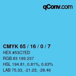 颜色代码: CMYK 65 / 16 / 0 / 7 | qconv.com