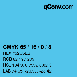 カラーコード: CMYK 65 / 16 / 0 / 8 | qconv.com