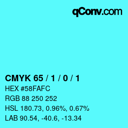 カラーコード: CMYK 65 / 1 / 0 / 1 | qconv.com