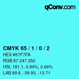 カラーコード: CMYK 65 / 1 / 0 / 2 | qconv.com