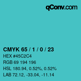 カラーコード: CMYK 65 / 1 / 0 / 23 | qconv.com