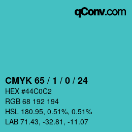 カラーコード: CMYK 65 / 1 / 0 / 24 | qconv.com