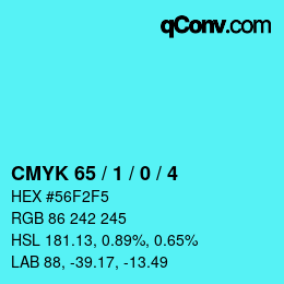 颜色代码: CMYK 65 / 1 / 0 / 4 | qconv.com