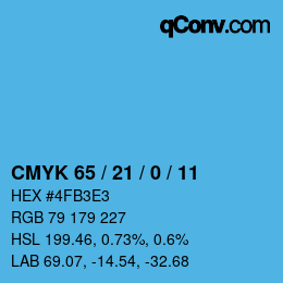 颜色代码: CMYK 65 / 21 / 0 / 11 | qconv.com