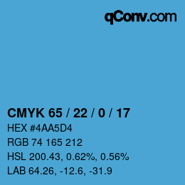颜色代码: CMYK 65 / 22 / 0 / 17 | qconv.com