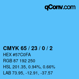 カラーコード: CMYK 65 / 23 / 0 / 2 | qconv.com