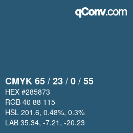 カラーコード: CMYK 65 / 23 / 0 / 55 | qconv.com