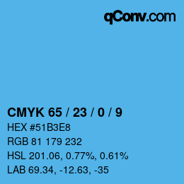 カラーコード: CMYK 65 / 23 / 0 / 9 | qconv.com