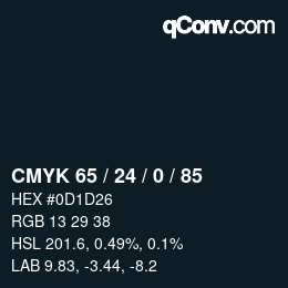 カラーコード: CMYK 65 / 24 / 0 / 85 | qconv.com