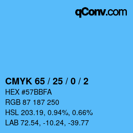 カラーコード: CMYK 65 / 25 / 0 / 2 | qconv.com