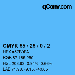 カラーコード: CMYK 65 / 26 / 0 / 2 | qconv.com