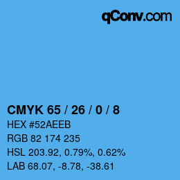 カラーコード: CMYK 65 / 26 / 0 / 8 | qconv.com