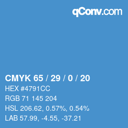 颜色代码: CMYK 65 / 29 / 0 / 20 | qconv.com