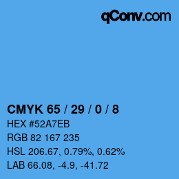 颜色代码: CMYK 65 / 29 / 0 / 8 | qconv.com