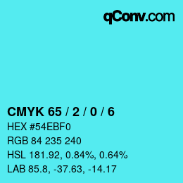 カラーコード: CMYK 65 / 2 / 0 / 6 | qconv.com