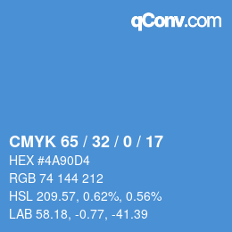 カラーコード: CMYK 65 / 32 / 0 / 17 | qconv.com