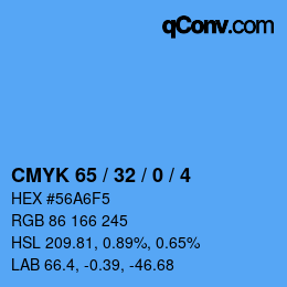 カラーコード: CMYK 65 / 32 / 0 / 4 | qconv.com