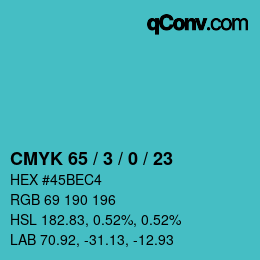 カラーコード: CMYK 65 / 3 / 0 / 23 | qconv.com