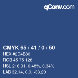 Farbcode: CMYK 65 / 41 / 0 / 50 | qconv.com