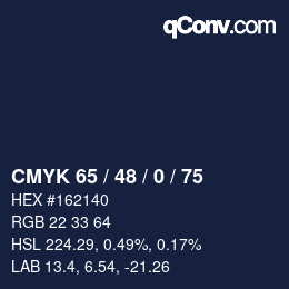Farbcode: CMYK 65 / 48 / 0 / 75 | qconv.com