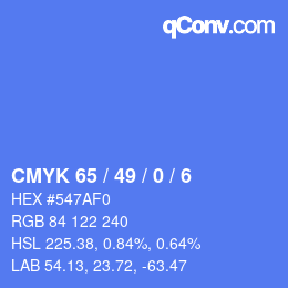 Farbcode: CMYK 65 / 49 / 0 / 6 | qconv.com