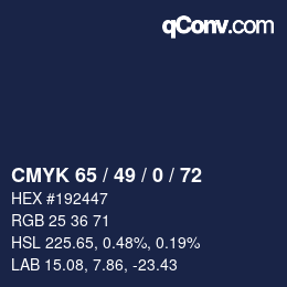 Farbcode: CMYK 65 / 49 / 0 / 72 | qconv.com