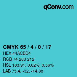 Color code: CMYK 65 / 4 / 0 / 17 | qconv.com