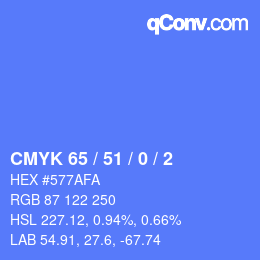 颜色代码: CMYK 65 / 51 / 0 / 2 | qconv.com