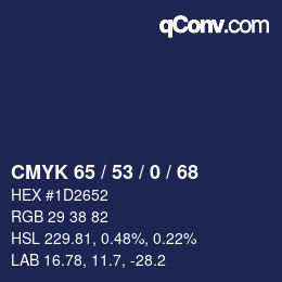 Color code: CMYK 65 / 53 / 0 / 68 | qconv.com