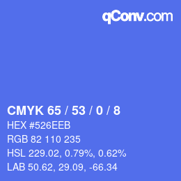 カラーコード: CMYK 65 / 53 / 0 / 8 | qconv.com