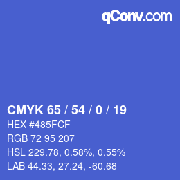 カラーコード: CMYK 65 / 54 / 0 / 19 | qconv.com