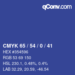 Color code: CMYK 65 / 54 / 0 / 41 | qconv.com