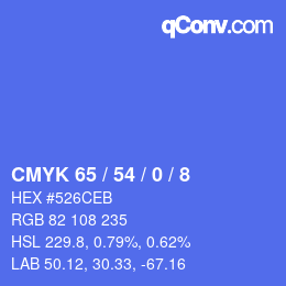 Color code: CMYK 65 / 54 / 0 / 8 | qconv.com