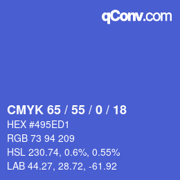 Farbcode: CMYK 65 / 55 / 0 / 18 | qconv.com