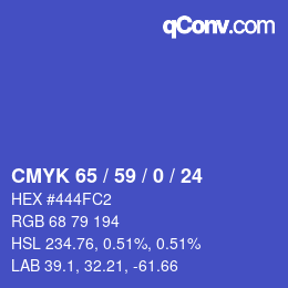Color code: CMYK 65 / 59 / 0 / 24 | qconv.com