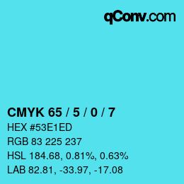 颜色代码: CMYK 65 / 5 / 0 / 7 | qconv.com