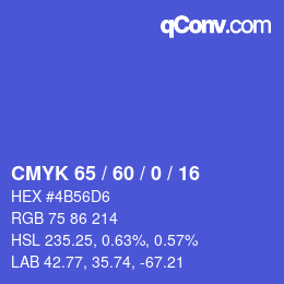 カラーコード: CMYK 65 / 60 / 0 / 16 | qconv.com