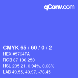 Farbcode: CMYK 65 / 60 / 0 / 2 | qconv.com