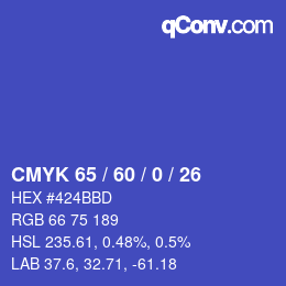 カラーコード: CMYK 65 / 60 / 0 / 26 | qconv.com