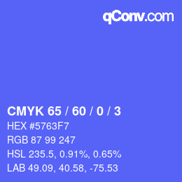 カラーコード: CMYK 65 / 60 / 0 / 3 | qconv.com