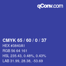 カラーコード: CMYK 65 / 60 / 0 / 37 | qconv.com